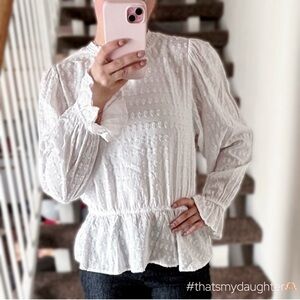 Wrangler Retro White Textured Peplum Blouse | Modal Blend | Size M